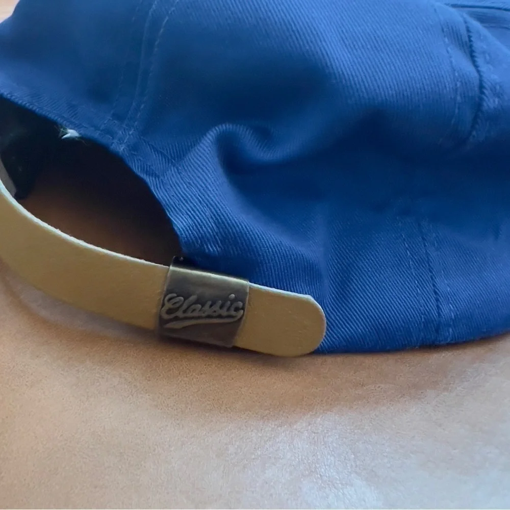 Vtg Classic Sportswear Majestic Flag Blue Roped Trucker Hat Cap Leather Strap